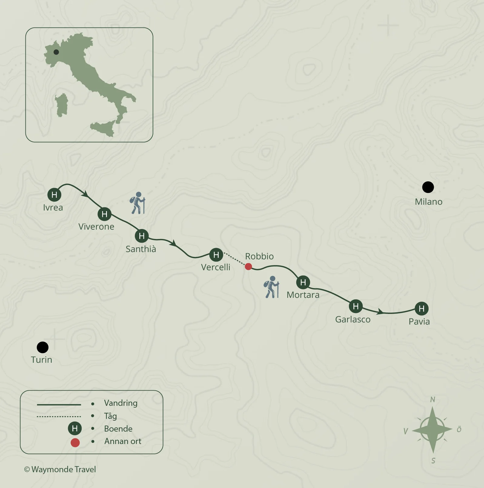 Karta över vandring Via Francigena del 2